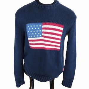 Polo Ralph Lauren Iconic American Flag Knit Sweater - Navy Blue small